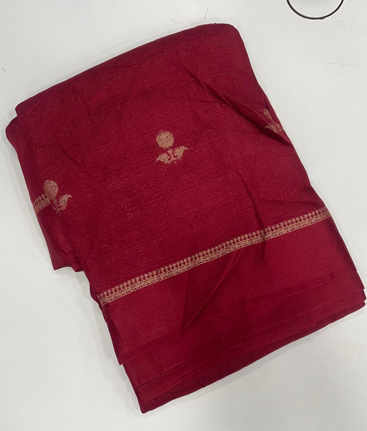 Jute linen saree - brick red color