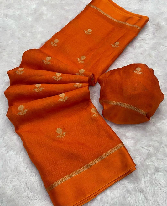 Jute linen saree- Rust orange color