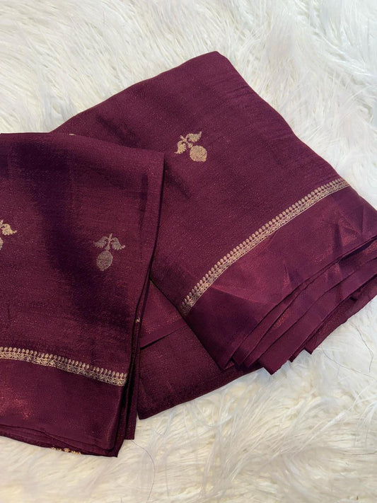 Jute linen saree- plum color