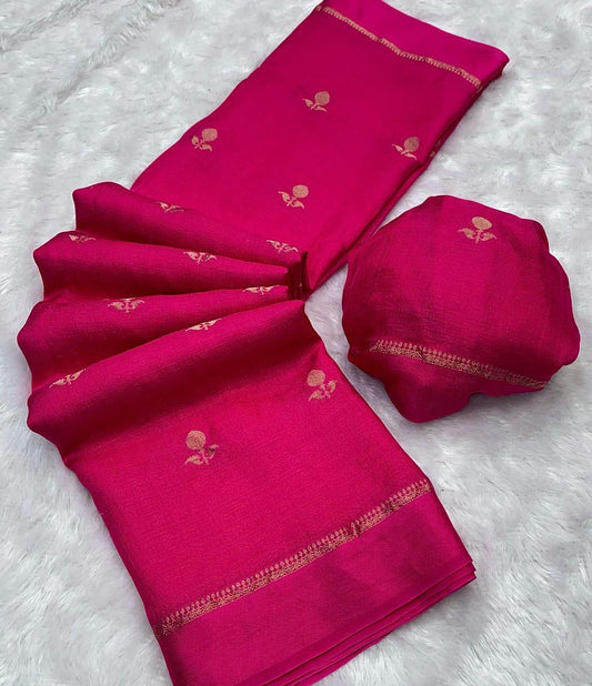 Jute linen saree- Rani pink color