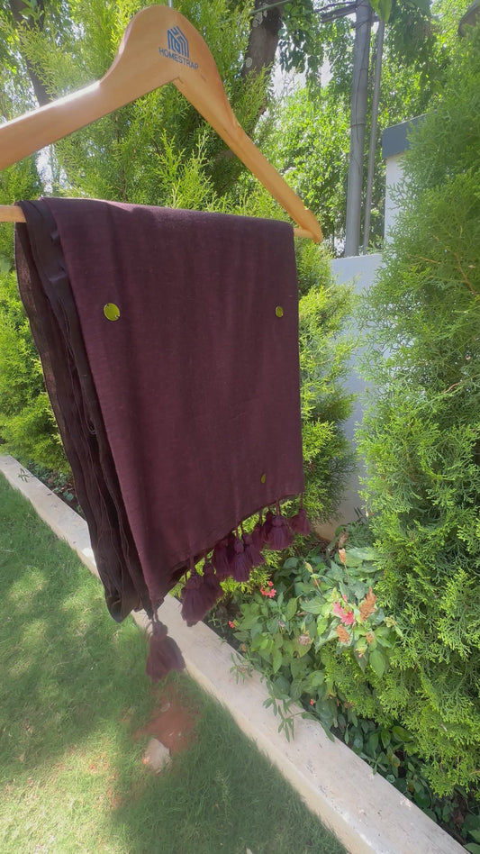 Mul cotton gini work saree-chocolate brown
