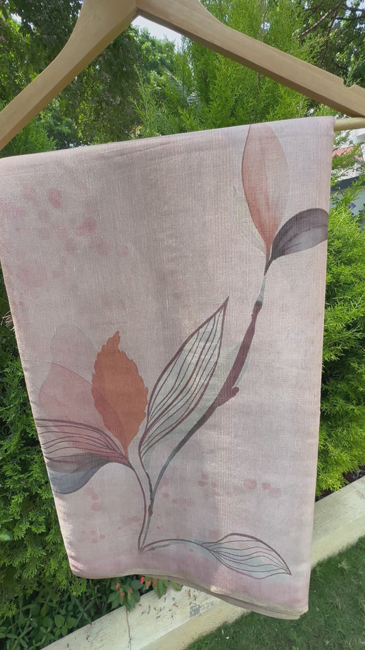 Linen tissue saree-Peach color