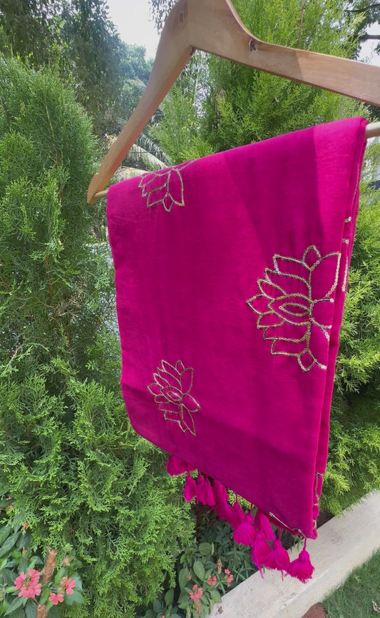 Lotus sequin mul cotton 120 count saree-Rani pink