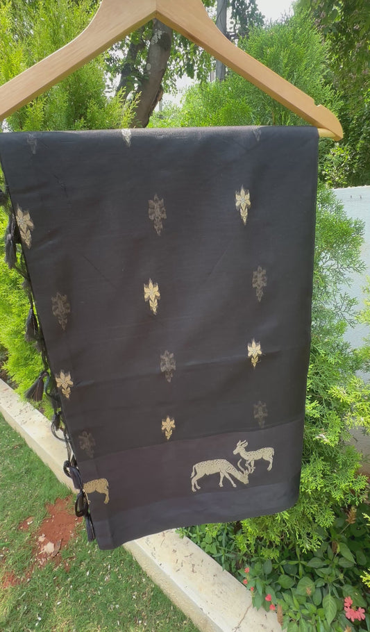 Chanderi saree with satin border-Deep black