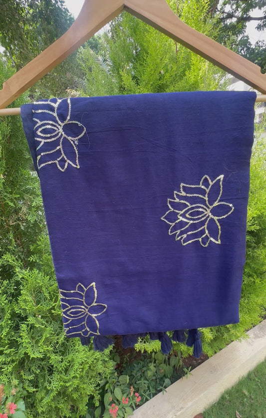 Lotus sequin mul cotton 120 count saree-Royal blue