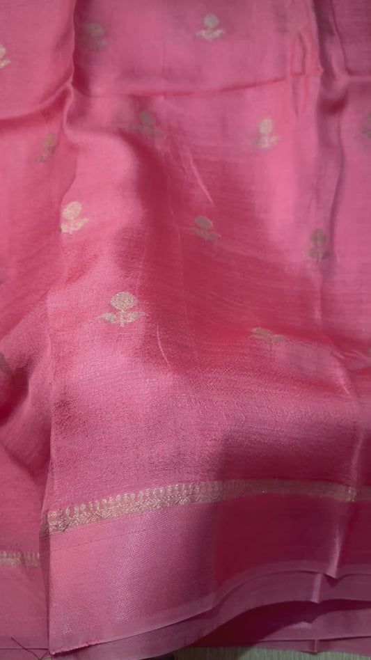 Jute Linen saree - Light baby pink