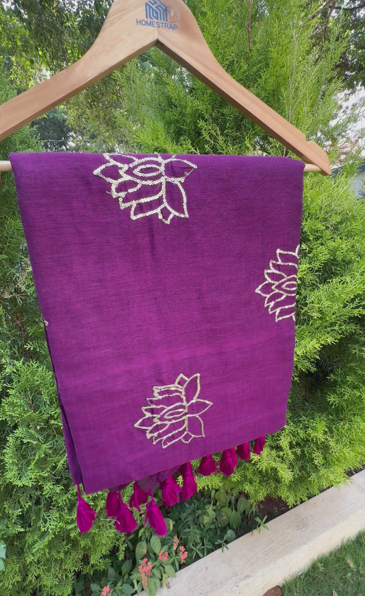 Lotus sequin mul cotton saree 120 count -magenta