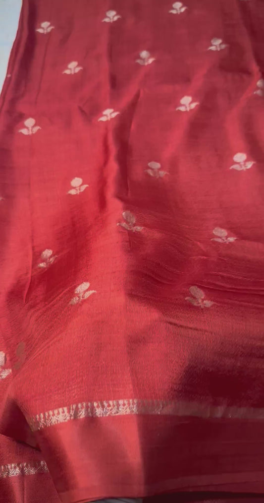 Jute linen saree- Rust orange color